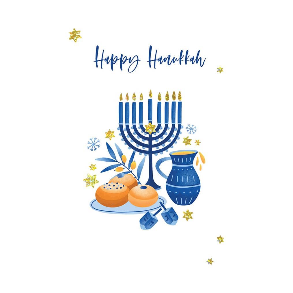 Hanukkah Gathering Hanukkah Card by Pictura featuring festive Hanukkah and Rosh Hashanah design with menorah and holiday symbols.